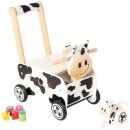 Schiebewagen aus Holz im  Kuh-Design, schwarz-weiß