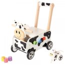 Schiebewagen aus Holz im  Kuh-Design, schwarz-weiß